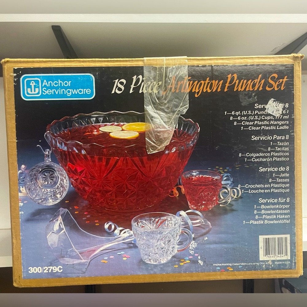 Vintage ARLINGTON Party Glass Bowl/Punch Bowl With 18 Pieces